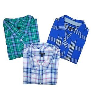 Talbots Plus Sz L Plaid Flannel Shirts Lot of 3 EUC Cotton/Metallic Cozy Winter